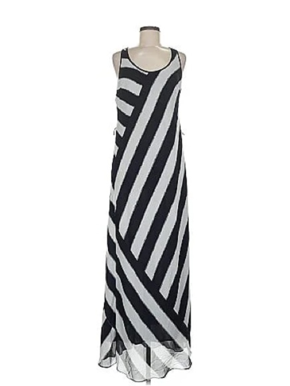 MICHAEL Michael Kors Black and White Diagonal Stripe Maxi Dress with belt
